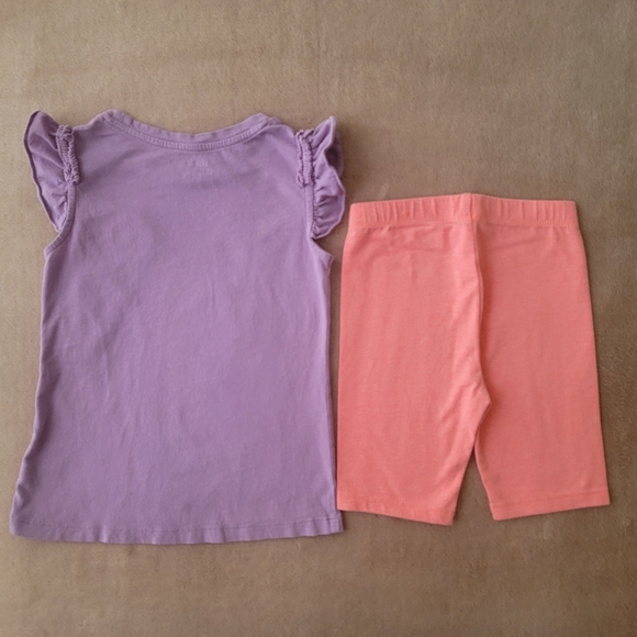 Gap Girl Purple Flutter Sleeves w/Orange Flowers Size 4 Years & Shorts Size 4 - Picture 3 of 4